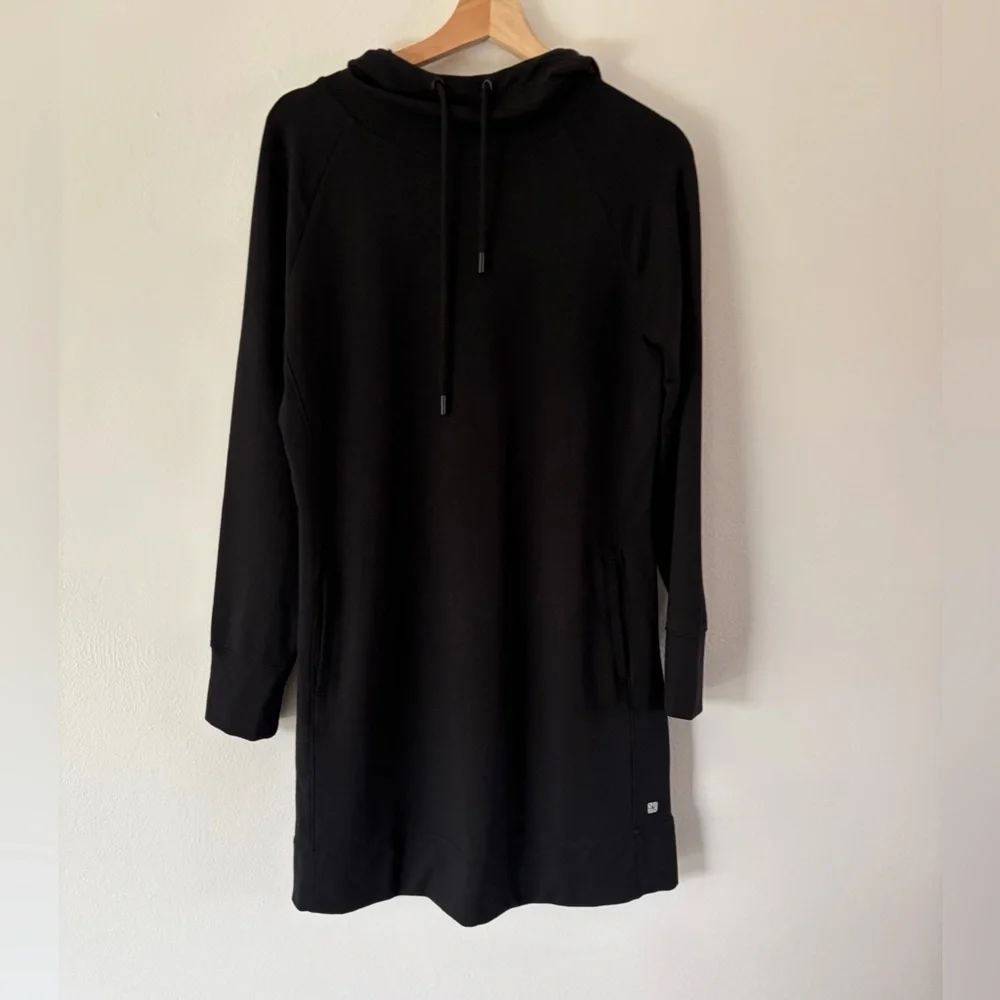 Nic+Zoe Active Black‎ Brushed Terry Hooded Long Sleeve Sweatshirt Dress Small